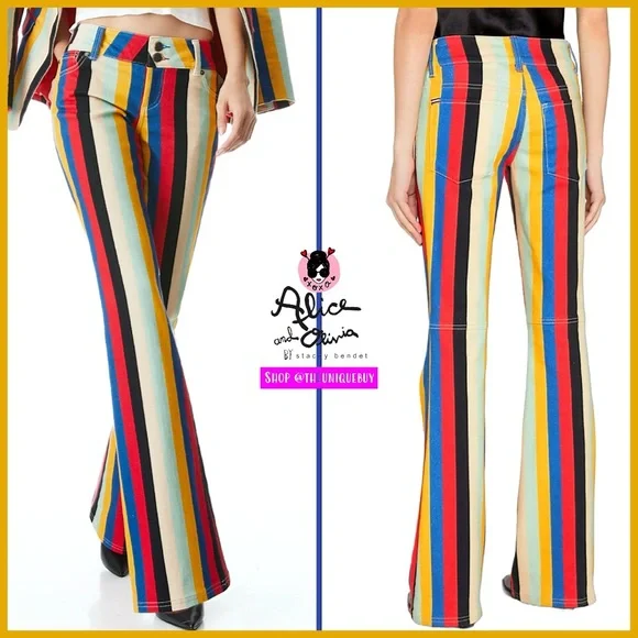 Alice + Olivia Stacey Low Rise Boheme Stripe Bell Jeans